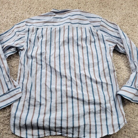 Tommy Bahama Shirt Mens Large Blue Stripe Geometric Button Up Long Sleeve - Picture 6 of 7